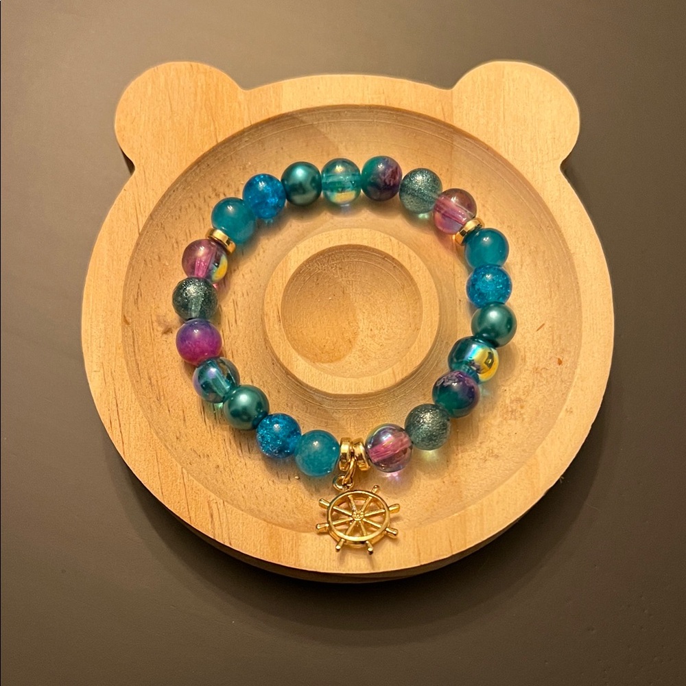 Hand Crafted Multicolor Beaded Bracelet with Gold Charm